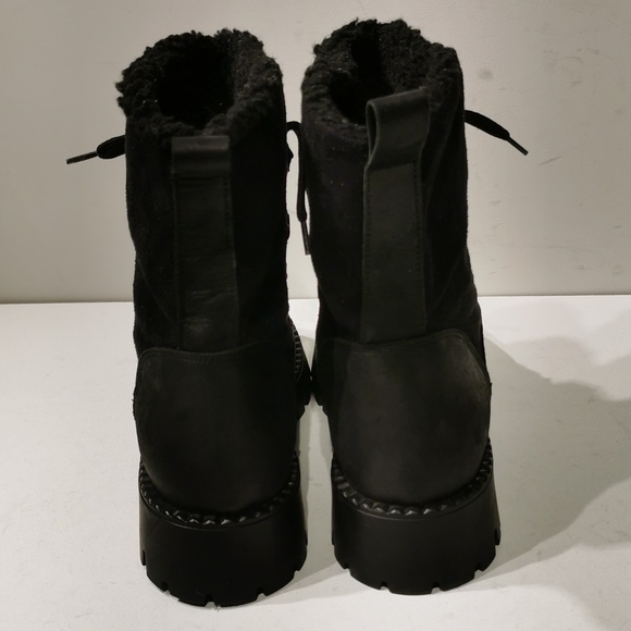 Bootlegger Black Military Combat Lace Up Sherpa Leather Boots - Picture 5 of 10